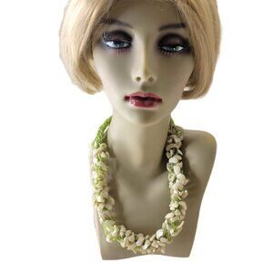 Chunky Green Shell Necklace ,Chips and  Green Beads Bib Necklace